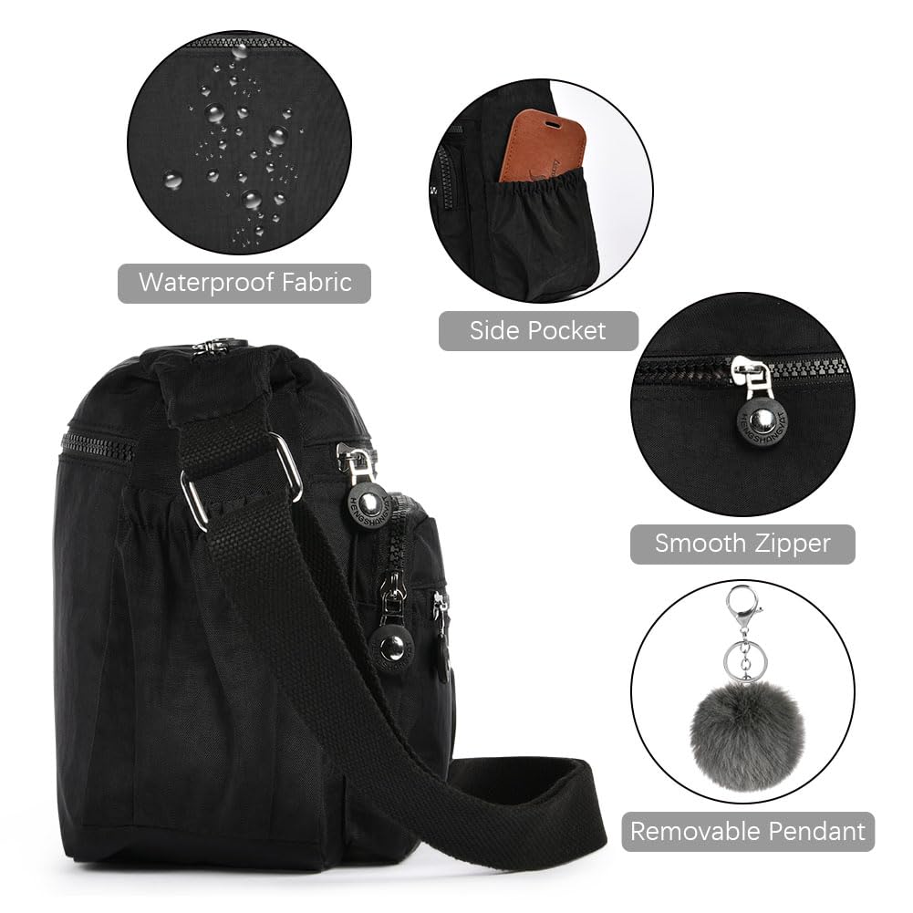 Aucuu Women's Multi-Pocket Casual Crossbody Bag, Multifunctional Travel Bag with Adjustable Shoulder Strap, Nylon Lightweight and Waterproof, for Shopping, Hiking, Everyday Use