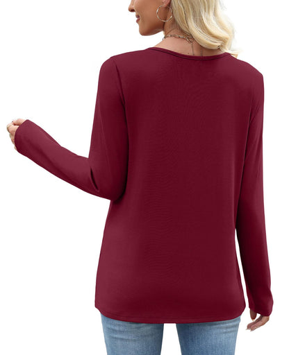 OFEEFAN Long Sleeve Shirts for Women Fall Clothes Asymmetric Square Neck Tunic Tops Decorative Buttons
