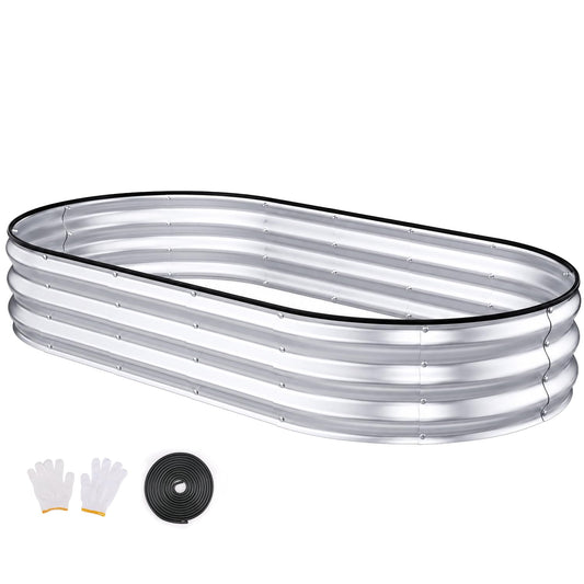 Patiobay Raised Garden Bed, 6x3x1ft Galvanized Outdoor Planter Beds with Safety Edging and Gloves, Oval Metal Planter Box for Gardening Vegetables Flowers Herb-Silver