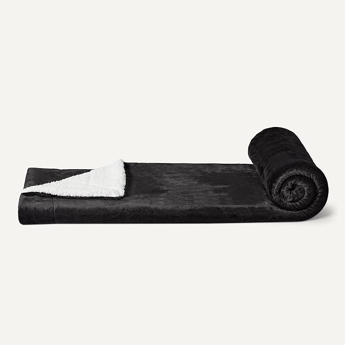 Amazon Basics Reversible Sherpa Throw Blanket, Black, 50"x60"