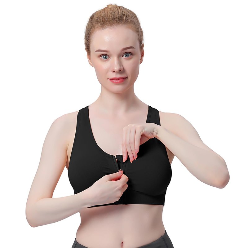 Women's Zip Front Sports Bra Wireless Post-Surgery Bra Active Yoga Sports Bras (XL:Fit 36D,36DD,38C,38D,40B,40C, 3 Pack(Black+Grey+Flesh))