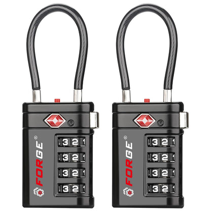 Forge TSA Approved Luggage Locks 4 Digit Combination TSA Travel Locks with TSA008, Open Alert Indicator, Zinc Alloy Body for Luggage, Suitcase, Backpack, and More. Black 2 Locks.