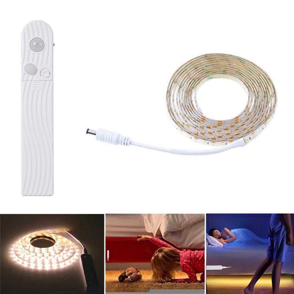 FOLGEMIR 1 m LED Strip with Motion Sensor, Battery Operated Night Light with PIR Sensor, Waterproof Cabinet Lighting, Self-Adhesive Fairy Lights (3000 K Warm White, 1 m)