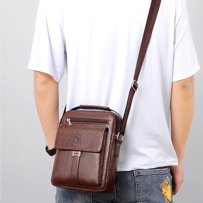 A-QMZL Men's Shoulder Bag Messenger Bag PU Leather Business Travel Crossbody Pack Satchel Side Bag Casual Handbags Man Bag for Working HikingTraveling Daily Use (dark brown)