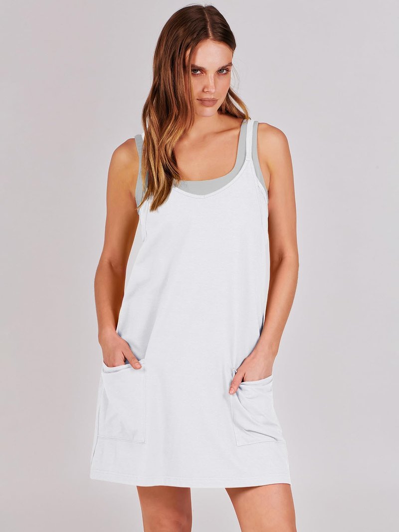 ANRABESS Women Athletic Dress Summer Tennis Workout Active Sports Mini Romper Dress Built in Shorts Travel Vacation Clothes White X-Smal