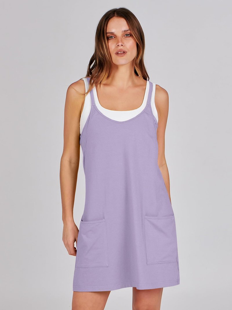 ANRABESS Women Athletic Dress Summer Tennis Workout Active Sports Mini Romper Dress Built in Shorts Travel Vacation Clothes Light Purple X-Large