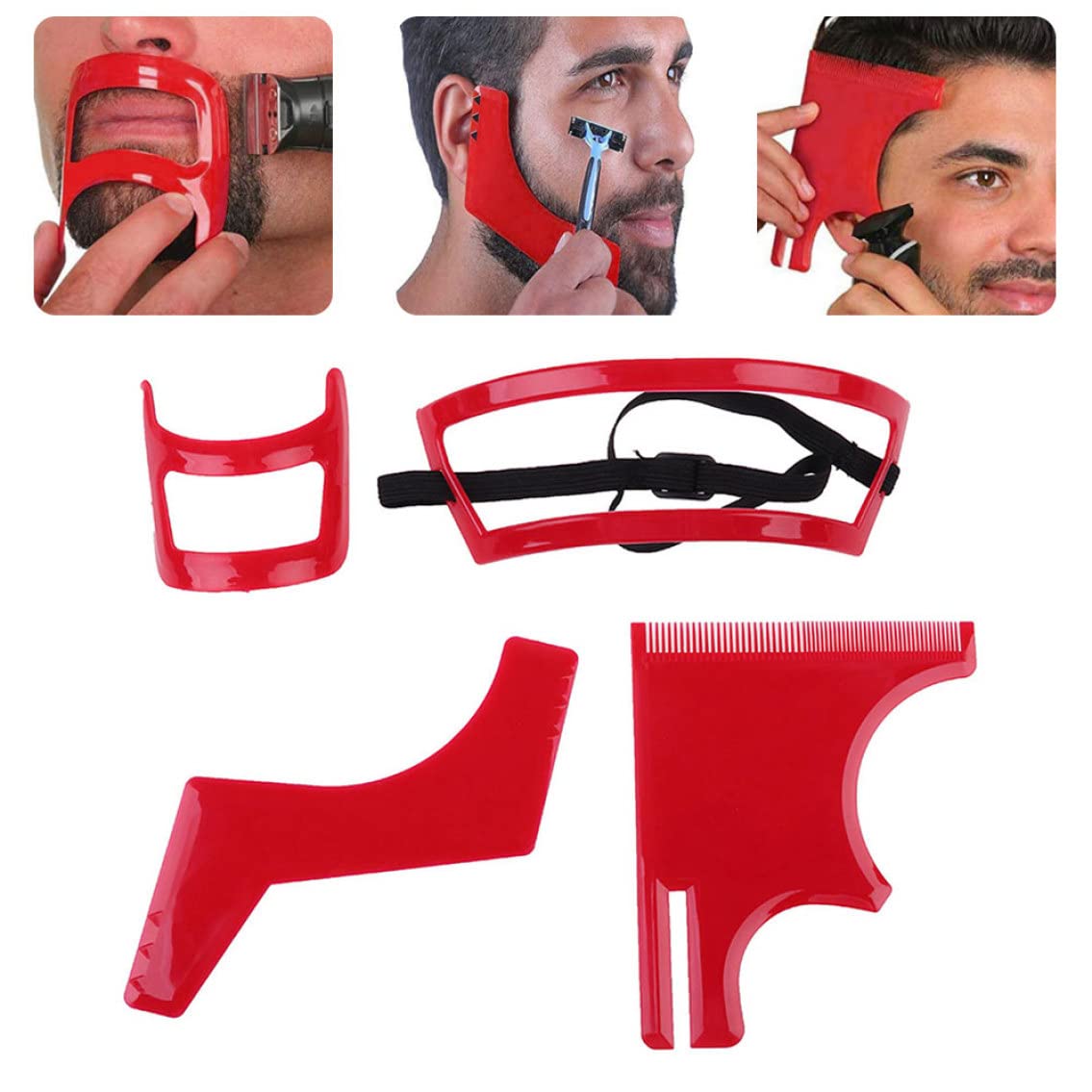 ESiiFuu Beard Shaping Tool Kit Neckline Shaving Template Guide Set for Men Hair Styling Red, Beard Shaping Tool Kit, Beard Trimmer Template Guide, Hair Styling Tools Kit