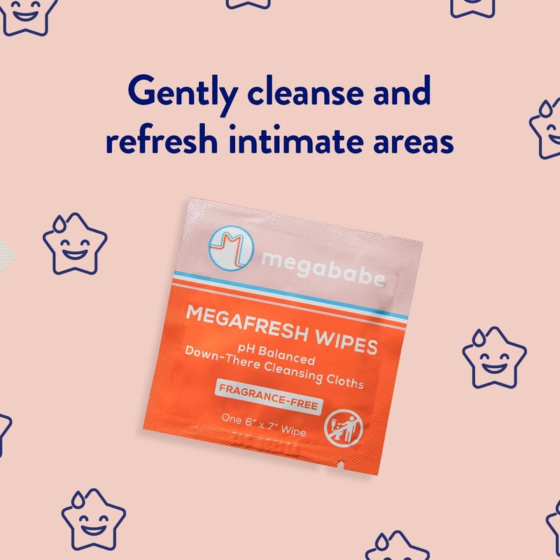 Megababe Megafresh Wipes | Unscented Cleansing Wipes for the Intimate Area | Summer and Hot Weather Essential | pH Balanced, Front & Back Use | 16 Individually Wrapped Wipes (Pack of 1)