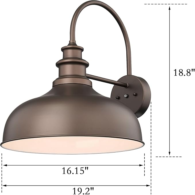 Bestshared Dusk to Dawn Gooseneck Barn Lights 16 Inch Dome Anti-Rust Farmhouse Outdoor Wall Sconce Outside Wall Mount Lighting Fixture Front Door Lantern Lamp for Patio(ORB+White,16” Dome-2Pack)