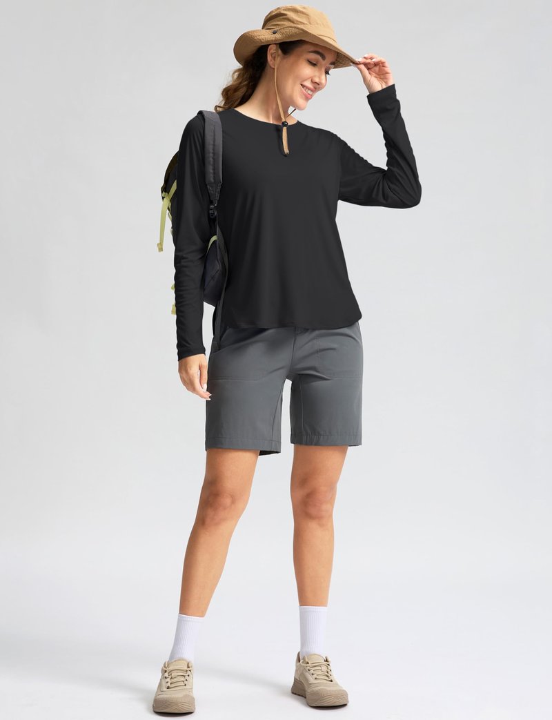 Women's Sun Shirts UPF 50+ Long Sleeve UV Protection Shirt Lightweight Quick Dry Workout Hiking Tops for Women(Black,M)