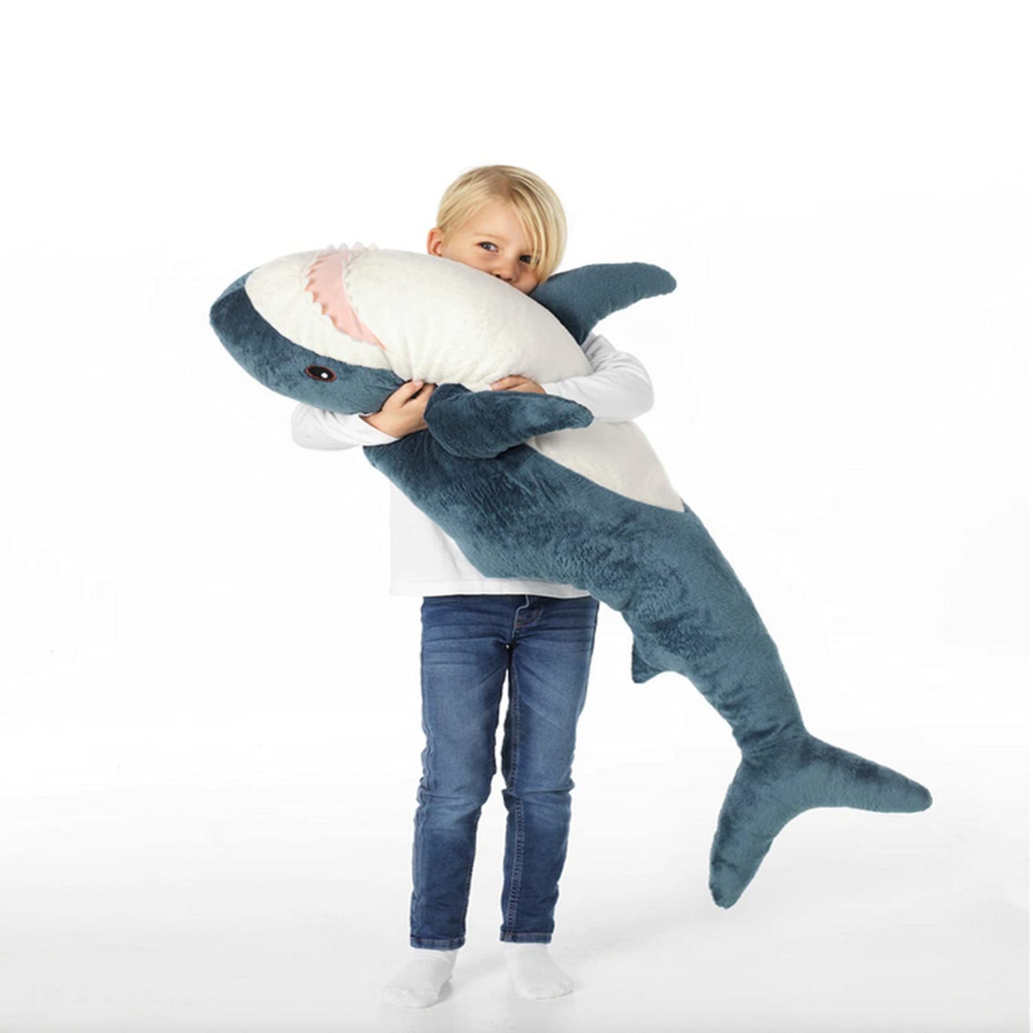 DongAi Plush Shark Toy Pillow, 31-inch Giant Shark Plush Animal Toy Super Soft and Cute Pillow Children’s Boys and Girls Room Decoration Bedtime Gift (Blue, 31 inches)