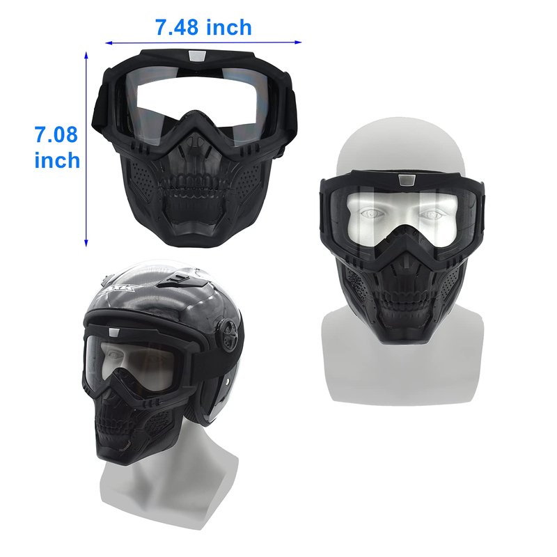 LJDJ Motorcycle Goggles with Removable Face Mask - Dirt Bike ATV Motocross Eyewear Anti-UV Adjustable MX Riding Offroad Cycling Motorbike Protective Glasses Racing Combat Tactical Military Goggles