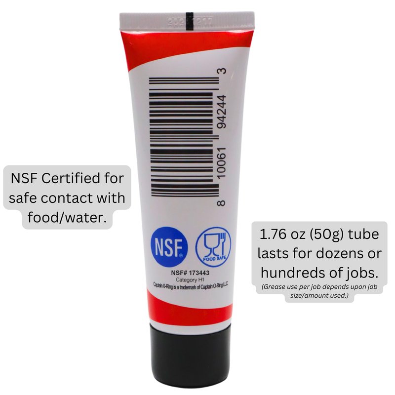 Captain O-Ring - NSF Food Grade Silicone Lubricant Grease for O-Rings, Seals, Gaskets, Pumps, Pool Spa, Plumbing, Faucets, Valves, More (1.76oz, 50g)