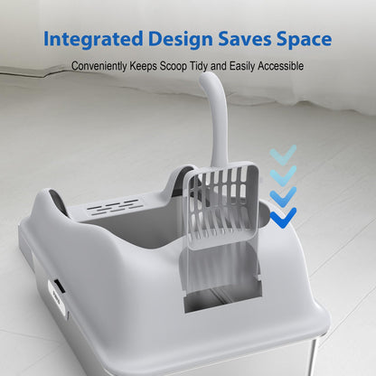 Furkid Stainless Steel Cat Litter Box with Lid, XL Extra Large Litter Box for Big Cats, High Sided Kitty Metal Pan with Pedal Filter and Scoop, Non-Sticky&Anti-Leakage Easy Cleaning Gray