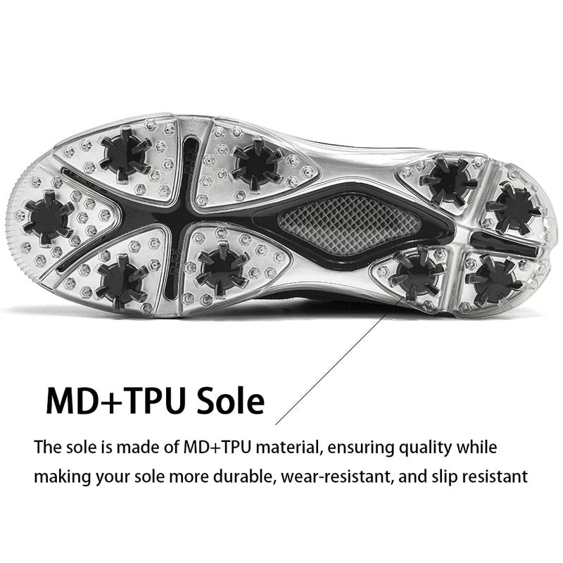 DARIBOM Mens Golf Shoes Traditions Fixed Nailless Sole Waterproof Spikeless Size 13(Brown)