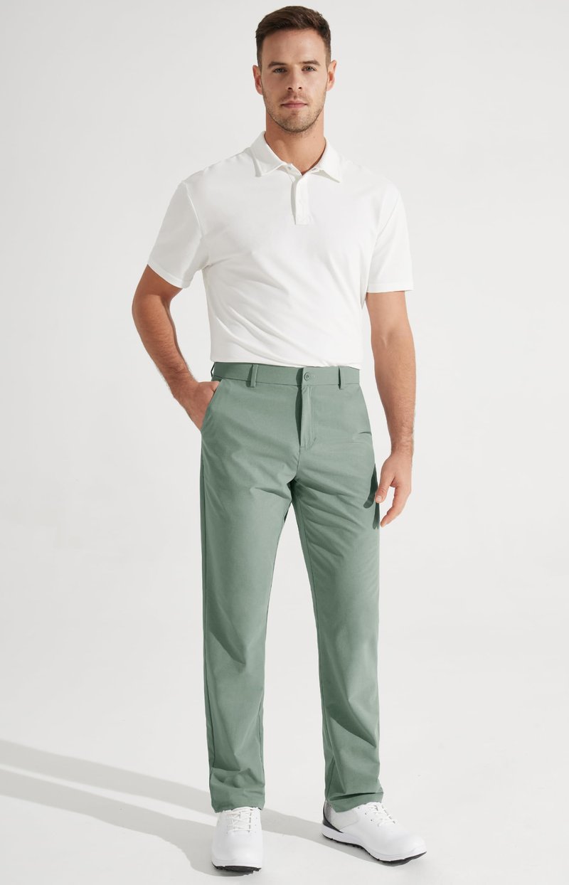 Libin Mens Golf Pants Stretch Work Dress Pants 32" Quick Dry Lightweight Business Casual Slacks for Men Travel Vocation Water Resistant, Sage Green, 35W x 32L