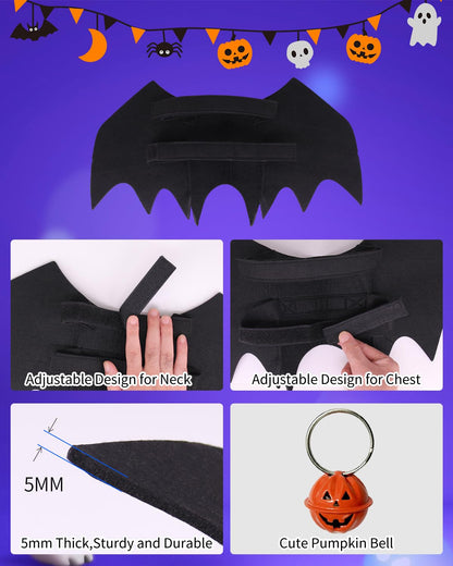 Dog Halloween Costumes for Large Dogs, Dog Bat Wings with Pumpkin Bell Pet Halloween Cosplay Party Dress Up (Large)