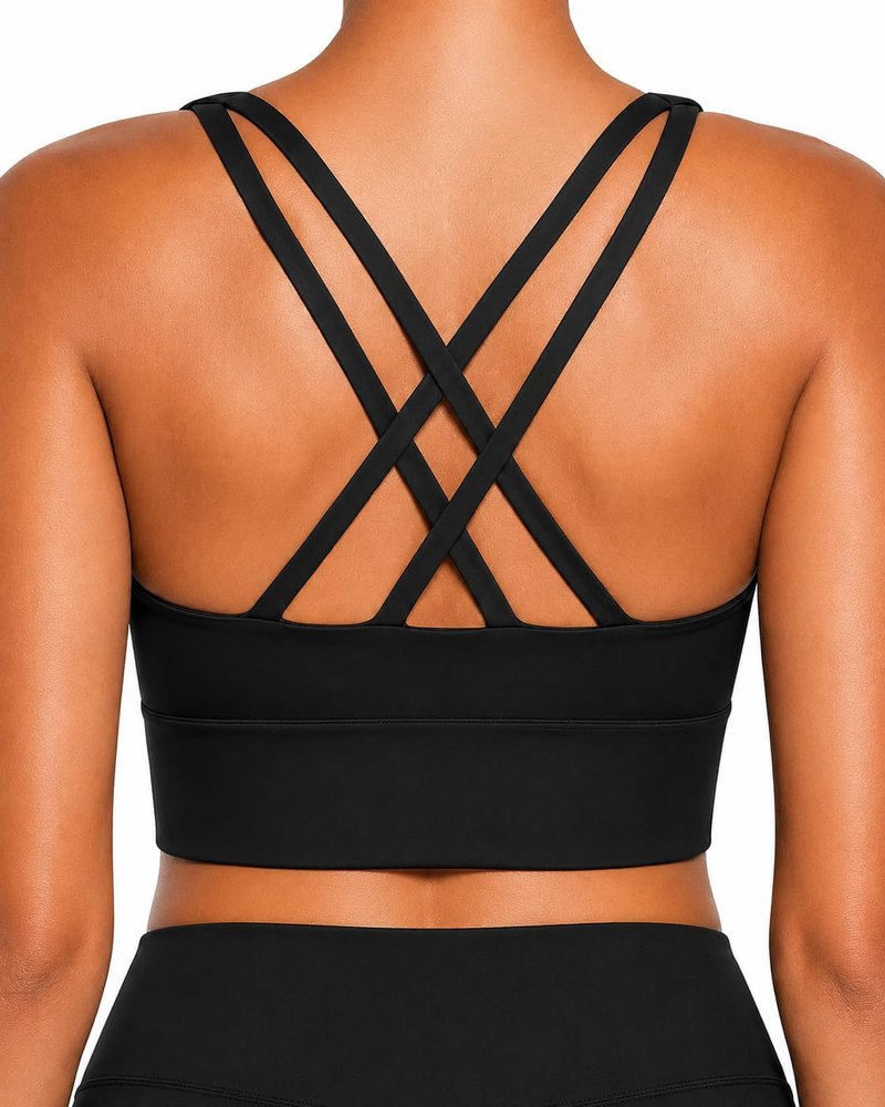 Sunzel Sports Bra for Women, Scoop Neck Crisscross Back Padded Low Impact Bras Tops for Workout Yoga Gym,Black,Medium
