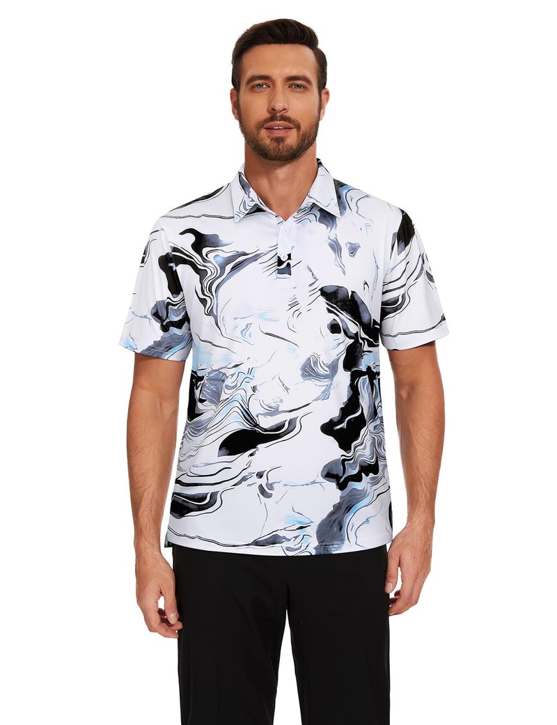 Viracy Golf Shirts for Men Dry Fit Short Sleeve Mens Golf Shirt Performance Moisture Wicking Collared Polo Shirts for Men Ink-Wash Printed-Medium