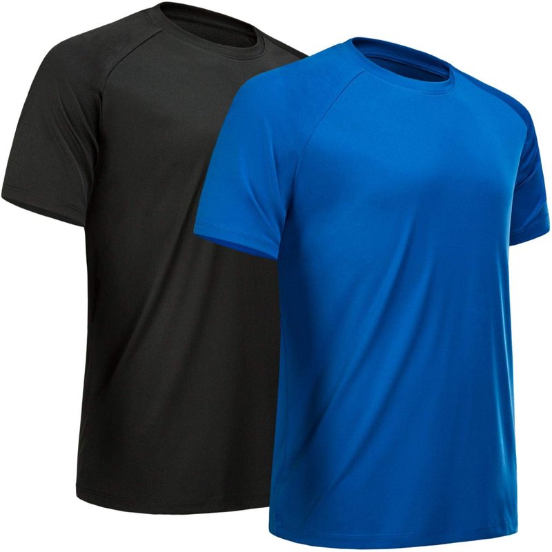 MCPORO Workout Shirts for Men Short Sleeve Quick Dry Athletic Gym Active T Shirt Moisture Wicking 2 Pack Black, Blue 3X-Large
