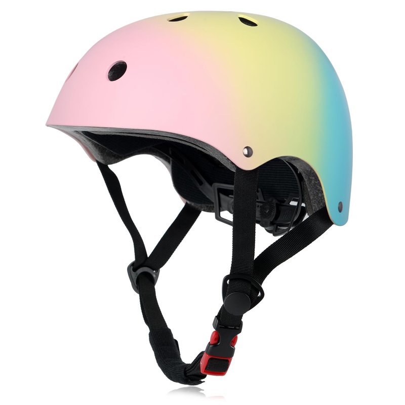 Kids Bike Helmet, Adjustable and Multi-Sport, from Toddler to Youth, 3 Sizes (Pink Yellow Blue)