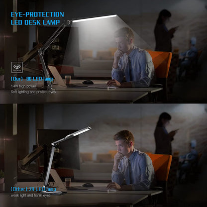SKYLEO LED Desk Lamp with Clamp - LED Desk Light for Office - 3 Color Modes X 10 Brightness Levels - 1100LM - Memory Function - 12W Study Lamp - Black