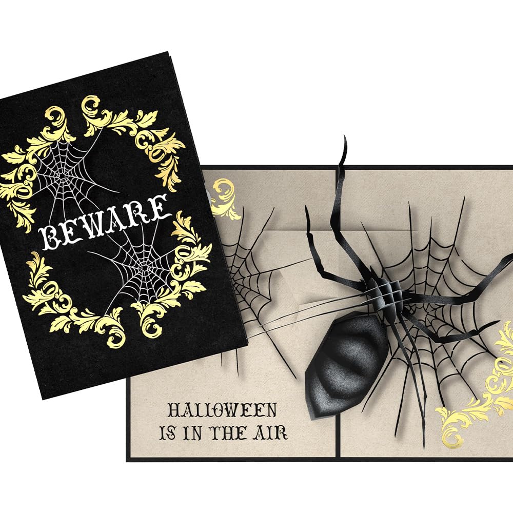 Lovepop Holidays Pop-Up Card for Her and Him - 3D Halloween Greeting Cards for Boys, Girls, Men, Women - Spider 5" x 7" Beware - Blank Note Card & Envelope Included