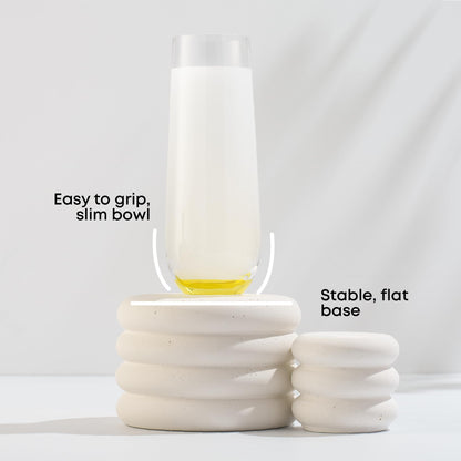 JoyJolt Hue Stemless Champagne Flutes Set of 6 Colored Glasses, 9.5oz Cocktail Glass Set for Mimosa, Stemless Champagne Glasses, Prosecco Wine Flute, Bar Glassware