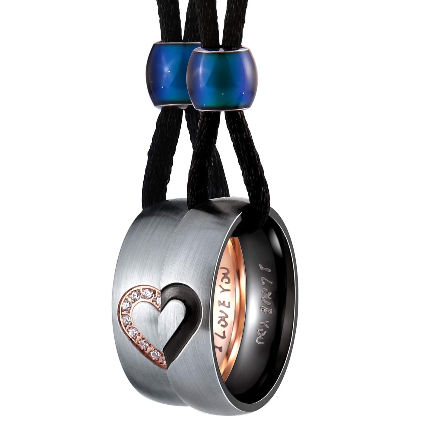 Aienid Couples Necklace for Him and Her Stainless Steel Ring Pendant Love Heart Bf and Gf Necklace for Men Women