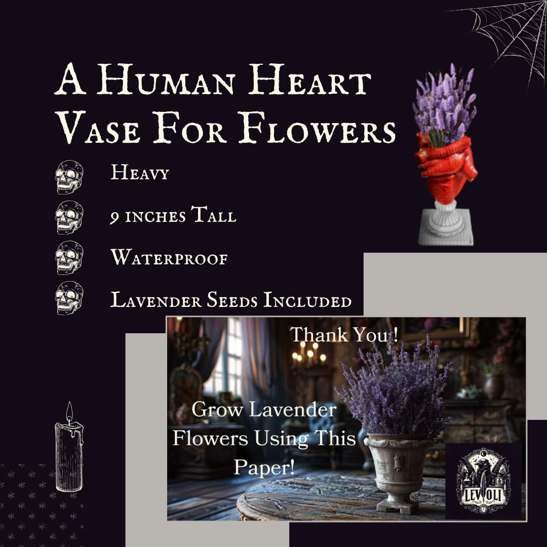 Gothic Anatomical Heart Vase - Creepy Large Human Heart Shaped Flower Planter - Horror Lovers Halloween Themed Gifts for Adult Women - Inspired by Edgar Allan Poe - Spooky Decor Weird Oddities