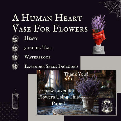 Gothic Anatomical Heart Vase - Creepy Large Human Heart Shaped Flower Planter - Horror Lovers Halloween Themed Gifts for Adult Women - Inspired by Edgar Allan Poe - Spooky Decor Weird Oddities
