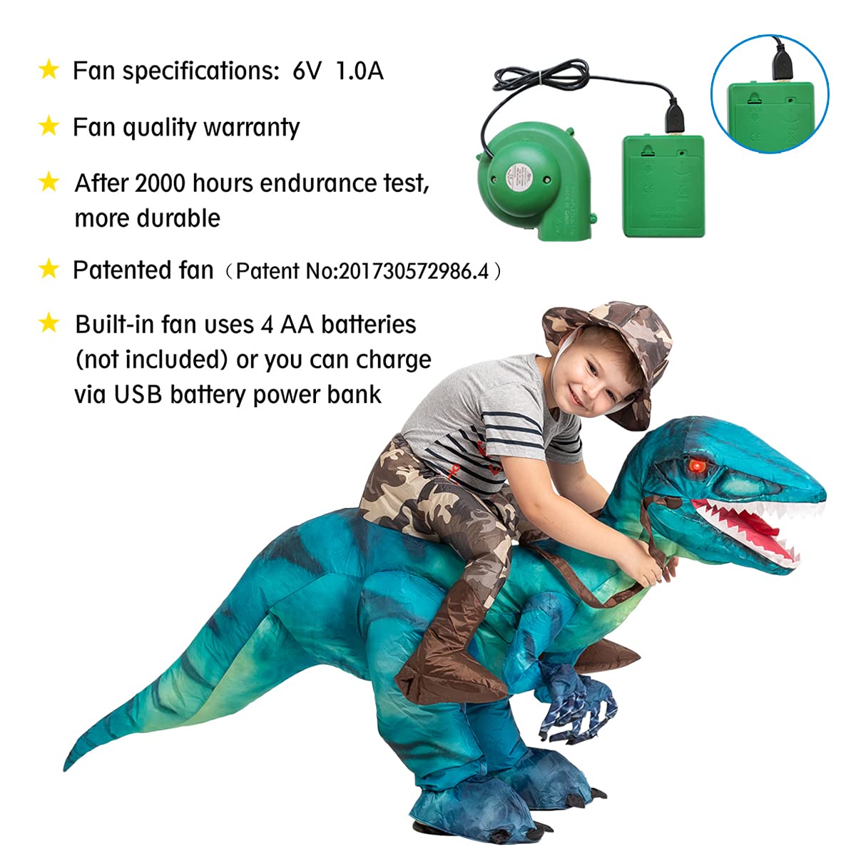 GOOSH Inflatable Dinosaur Costume for Kids Riding T Rex Funny Blow Up Boys Girls Costume for Halloween Fancy Dress Party Cosplay