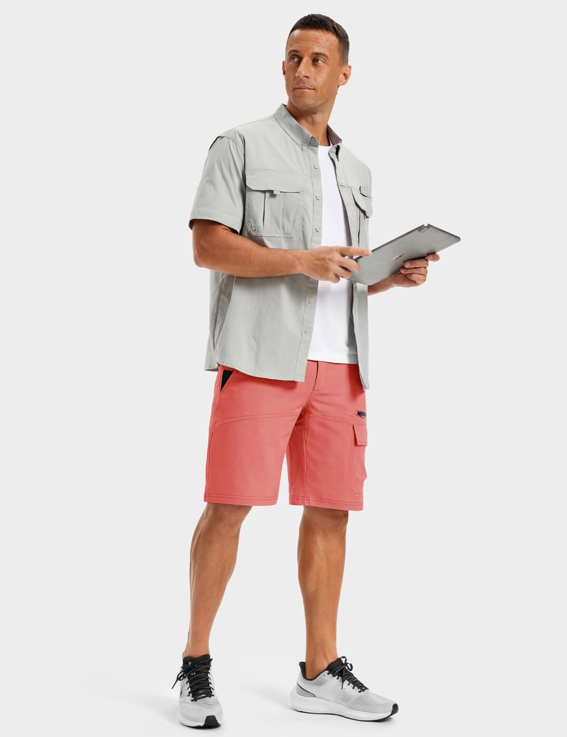 TACVASEN Mens Cargo Shorts Outdoor Lightweight Quick Dry Casual Golf Summer Hiking Dress Work Shorts Fishing Elastic Waist Pink 38