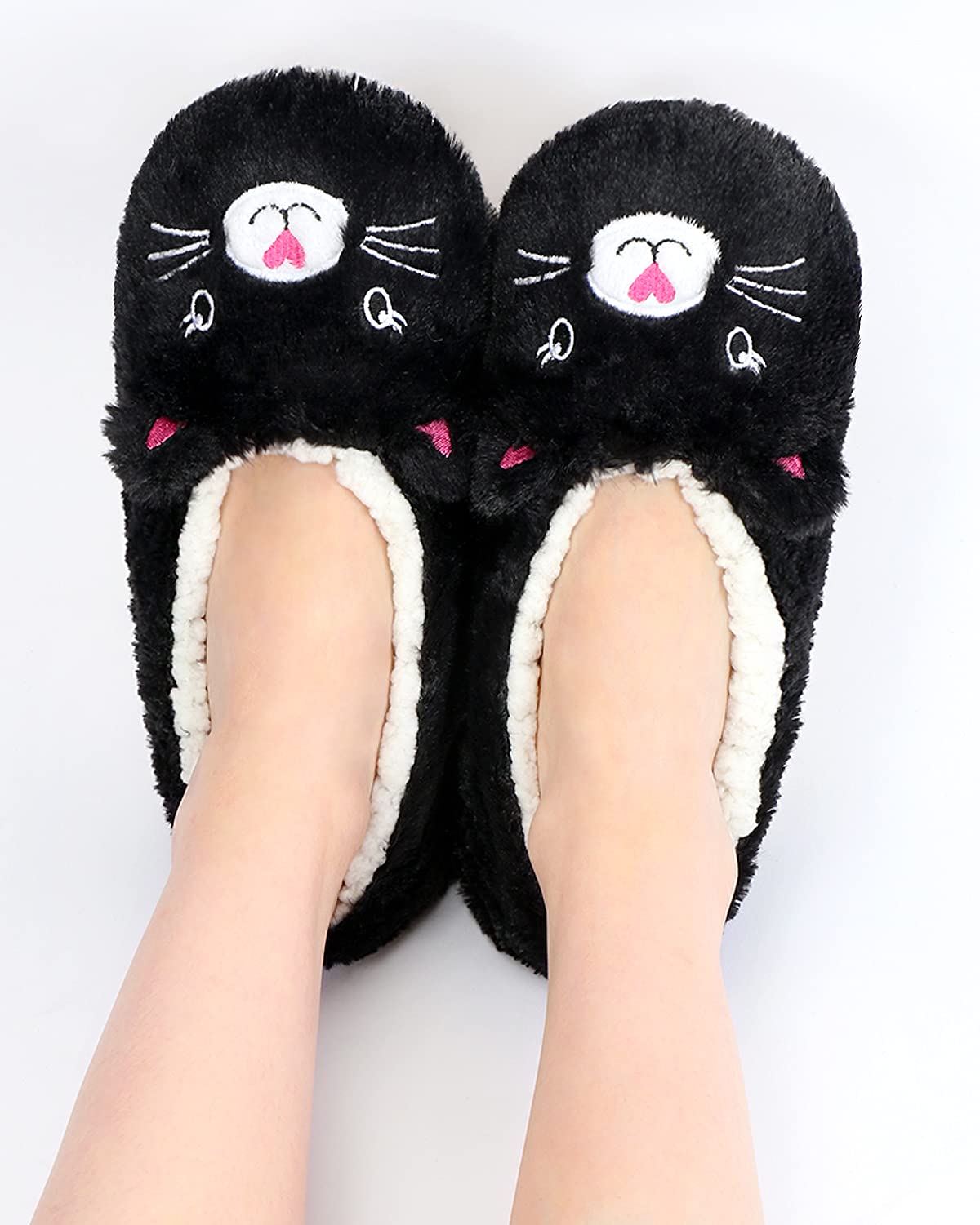 Panda Bros Slipper Socks With Non-Slip Grippers, Cute Fuzzy Warm Cat Animal House Slippers