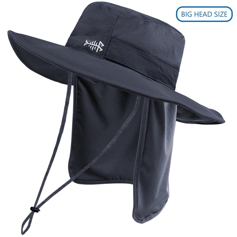 BASSDASH UPF 50+ Sun Fishing Hat Water Resistant with Detachable Neck Flap Big Size