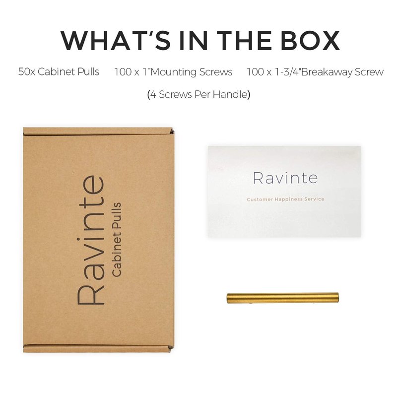 Ravinte 50 Pack 5 Inch Cabinet Pulls Brushed Brass Stainless Steel Kitchen Drawer Pulls Cabinet Handles 5”Length, 3” Hole Center