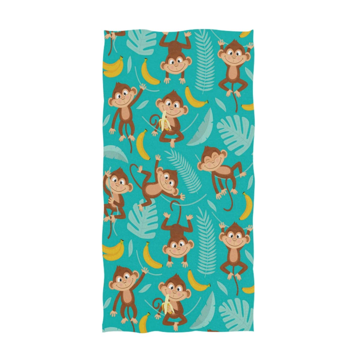 Naanle Tropical Cute Cartoon Monkey Banana Print Soft Highly Absorbent Large Decorative Hand Towels Multipurpose for Bathroom, Hotel, Gym and Spa (16 x 30 Inches)