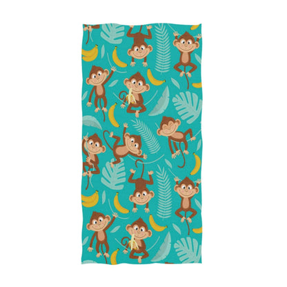 Naanle Tropical Cute Cartoon Monkey Banana Print Soft Highly Absorbent Large Decorative Hand Towels Multipurpose for Bathroom, Hotel, Gym and Spa (16 x 30 Inches)