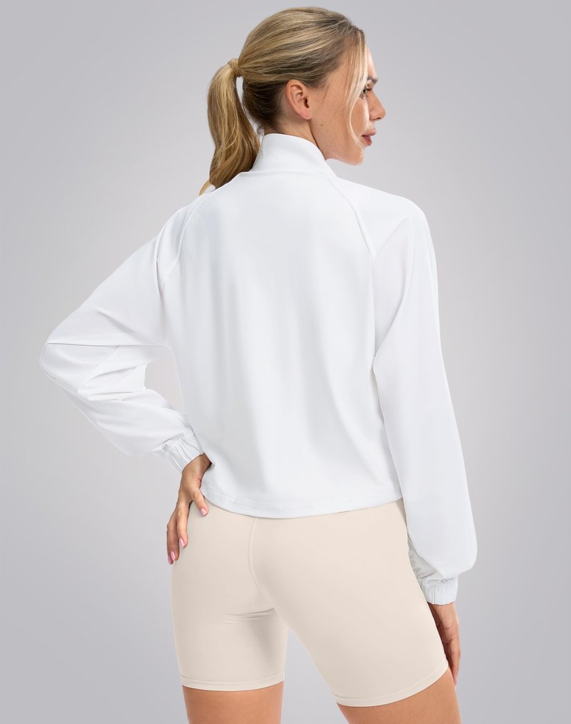 Soothfeel Women's Athletic workout Jacket Lightweight UPF 50+ Long Sleeve Sun Protection Shirts Zip Up Cropped Hiking Tops (White, M)