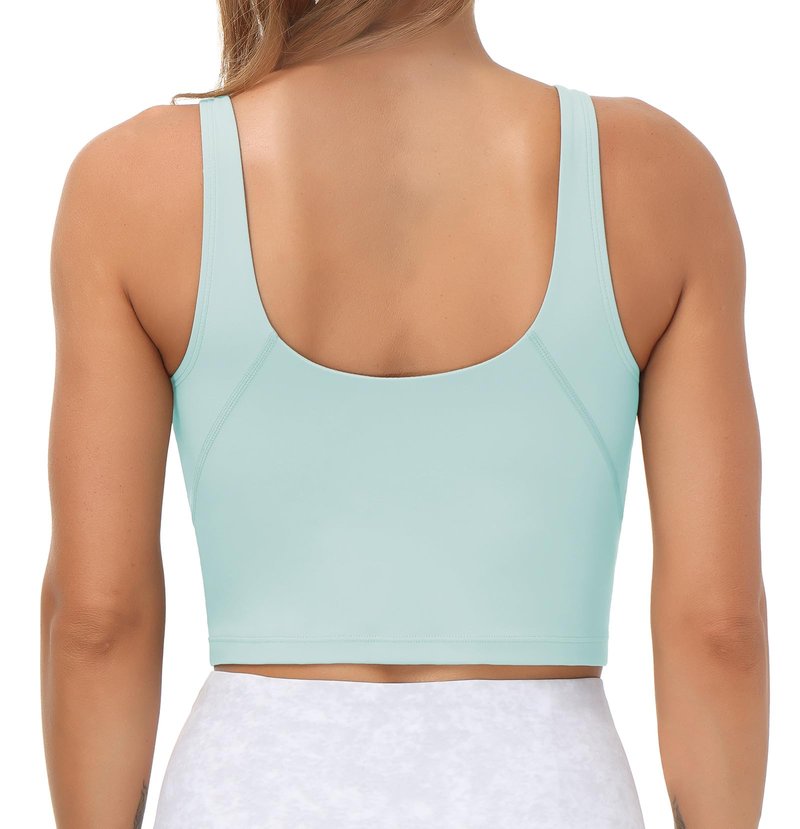 Women’s Longline Sports Bra Wirefree Padded Medium Support Yoga Bras Gym Running Workout Tank Tops (Light Blue, X-Large)
