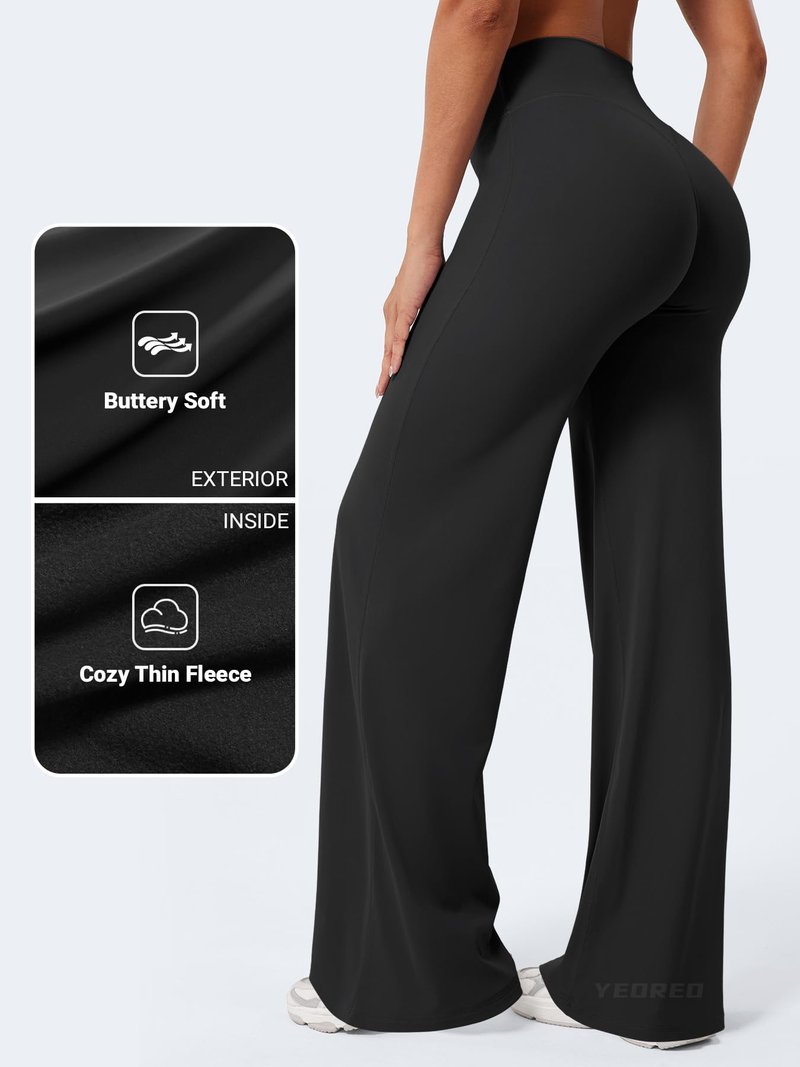 YEOREO Workout Leggings Womens No Front Seam Straight Leggings 33" Thin Fleece High Waist Buttery Eddiy Gym Yoga Pants Black M