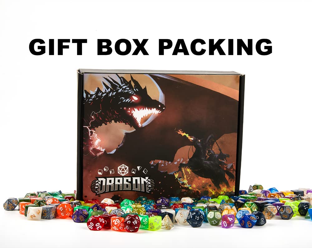 DND Dice Set 42 Pcs Polyhedral Dungeons and Dragons Rolling Dice for D&D RPG MTG Table Games Dice Bulk with Colorful Drawstring Bags and Dice Tray (Single)