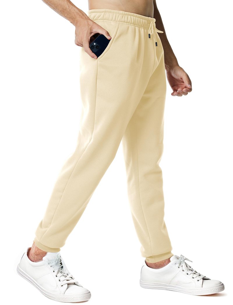 Asrlivp Mens Sweatpants with Pockets Lightweight Gym Drawstring Fleece Joggers Casual Elastic Waist Workout Pants(L,Khaki)