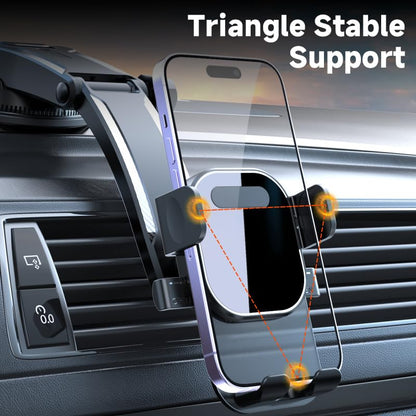 Car Phone Holder Mount, Suction Cup Phone Mount for Universal Car Windshield Dashboard Air Vent Compatible with All Smartphones, Black