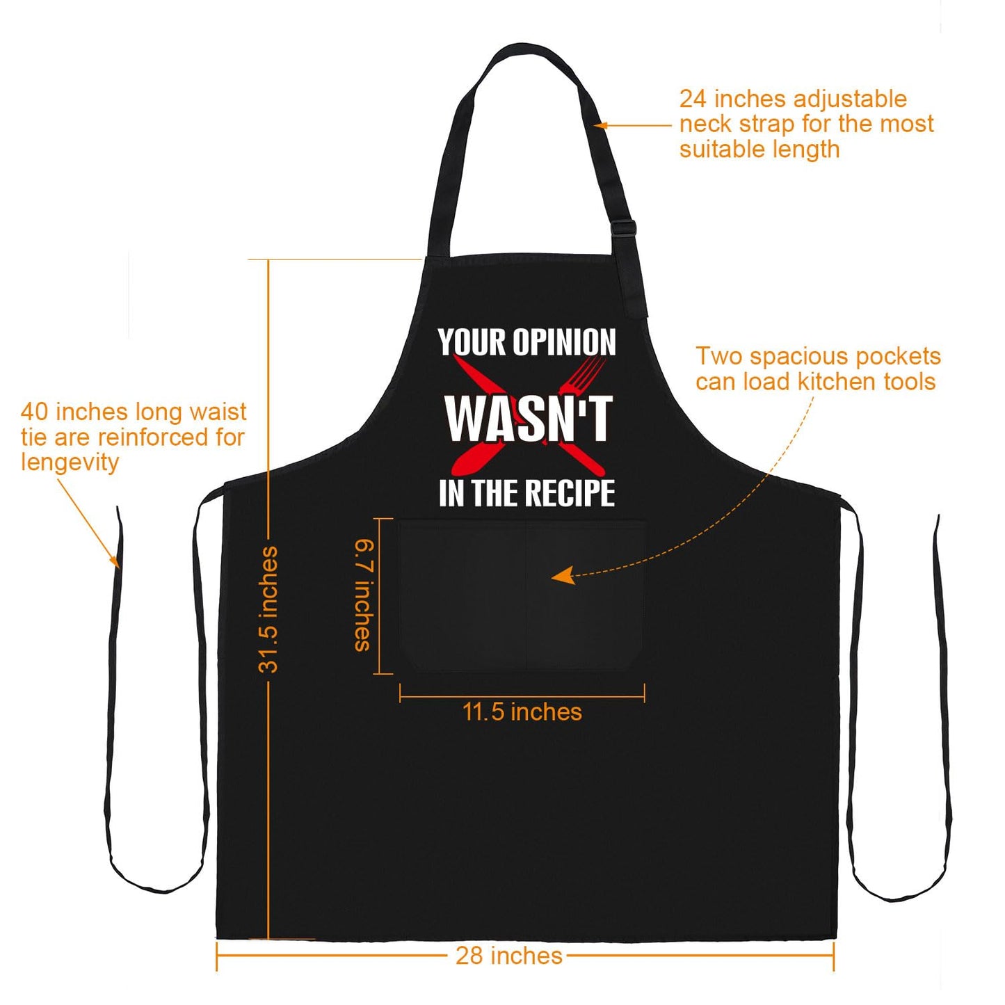Somhe YOUR OPINION WASN'T IN THE RECIPE - Funny Black Apron with 2 Pockets Adjustable Neck Strap Best Gifts for Husband, Dad, Friends, Birthday, Christmas, Thanksgiving, Cooking Apron for Men & Women