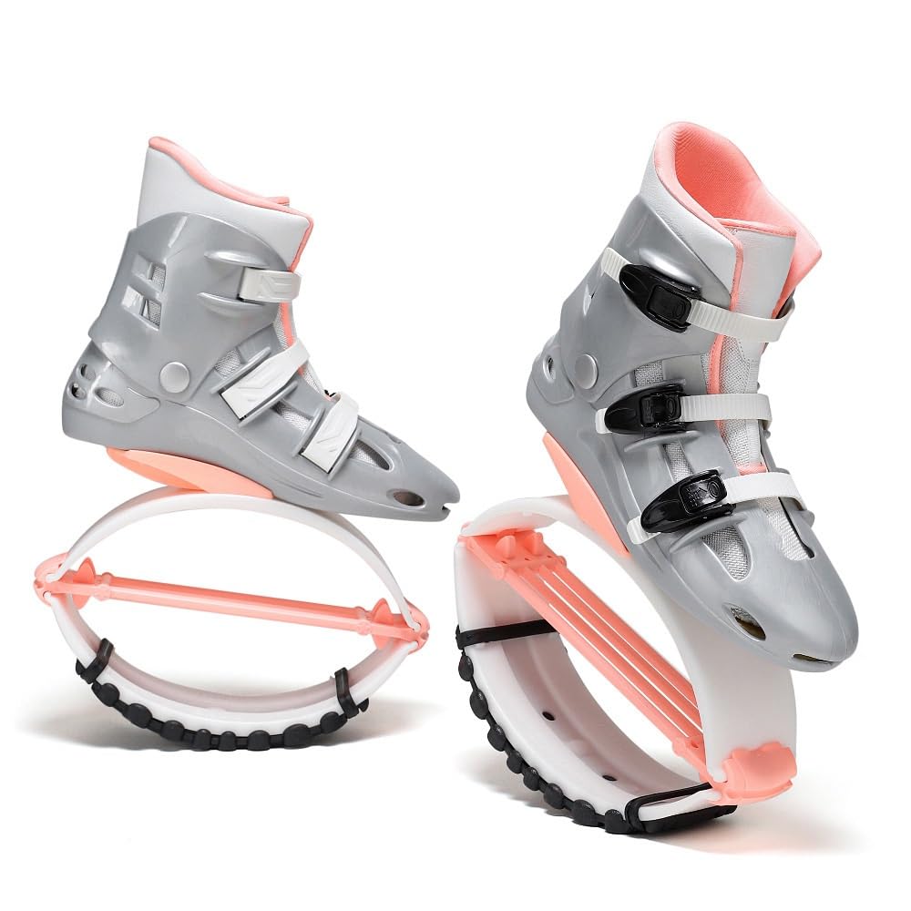 KPUKGJDK Kangaroo Jump Shoes for Women & Men – High Bounce Moon Shoes, Bouncy Jumping Boots for Exercise, Fitness, Weight Loss & Fun, Adjustable Fit, Low-Impact Rebounder Design(Pink/silvere,Large)