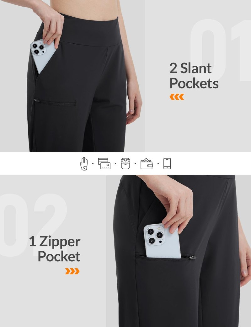 baleaf Women's 14'' Long Shorts Knee Length Capris Quick Dry Lightweight Cargo Hiking Cycling Zipper Pockets UPF 50+ Black M