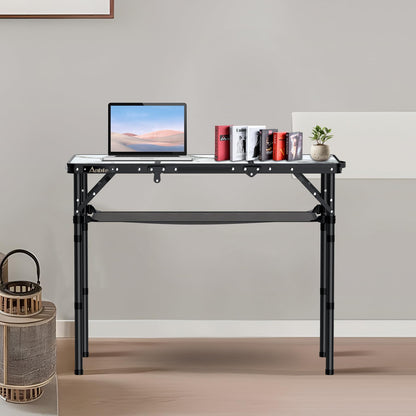 Anbte Folding Camping Table, Aluminum Small Folding Table 3 Adjustable Height Max 27.5", Portable Table with Carry Handle, Lightweight, for Outdoor Indoor Travel Camping Picnic BBQ, 34.6" x 15.7"