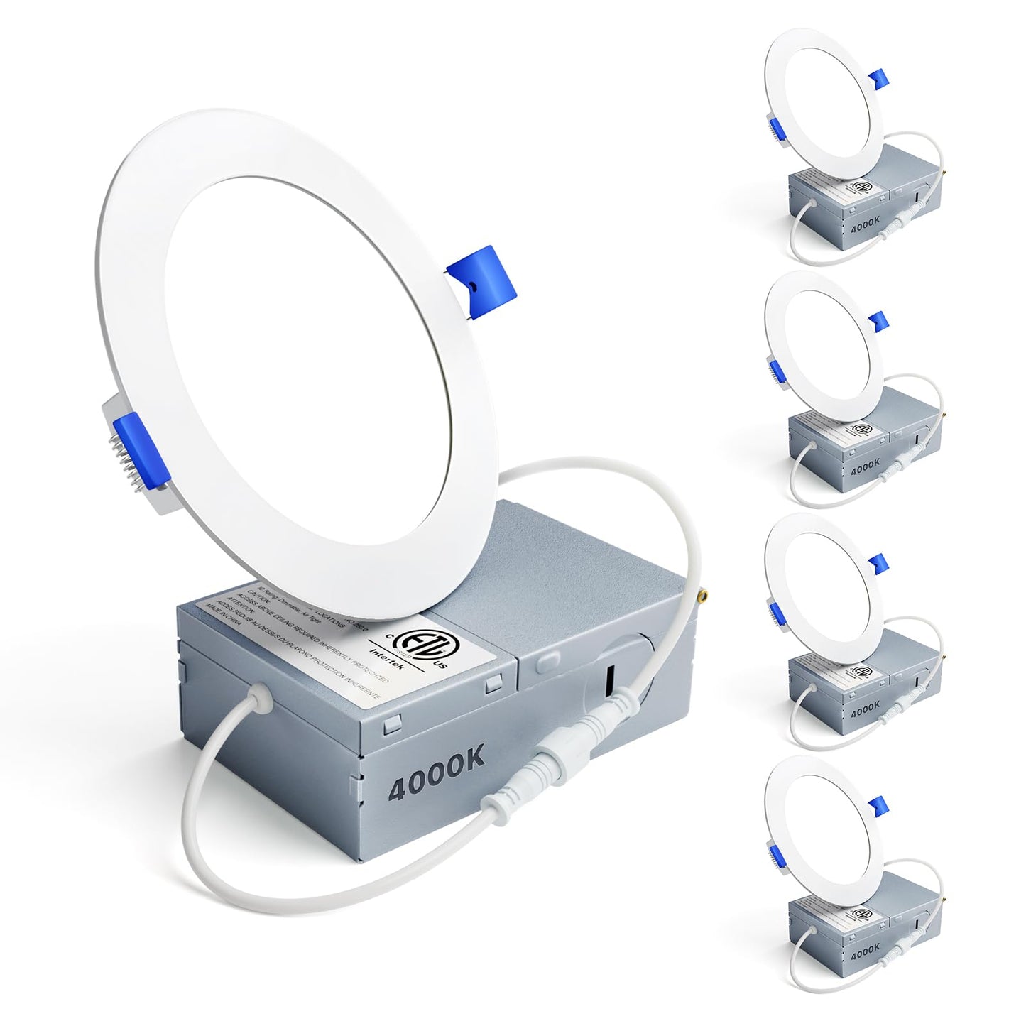 Ensenior 4 Pack 4 Inch LED Recessed Light, Dimmable, 4000K Cool White, 750LM High Brightness, 9W 120V, Damp Rated, Ultra-Thin Canless Wafer Ceiling Light - ETL & FCC & IC