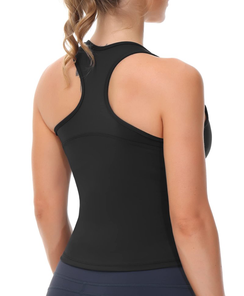 Women’s Racerback Workout Tank Tops with Built in Bra Sleeveless Running Yoga Shirts Slim Fit (Large, Black)